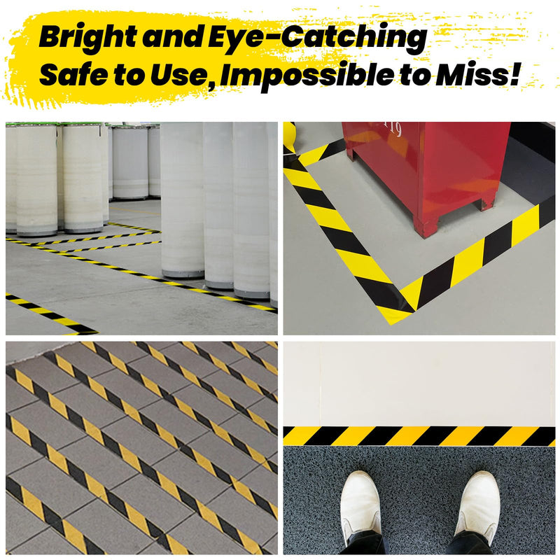 [Australia - AusPower] - ADHES Black and Yellow Safety Tape, 2 Inch X 108 Feet Warning & Hazard Tape Weather-Resistant Caution Tape Roll for Marking Walls, Floors, Pipes and Equipment 2in x 36yd 1 