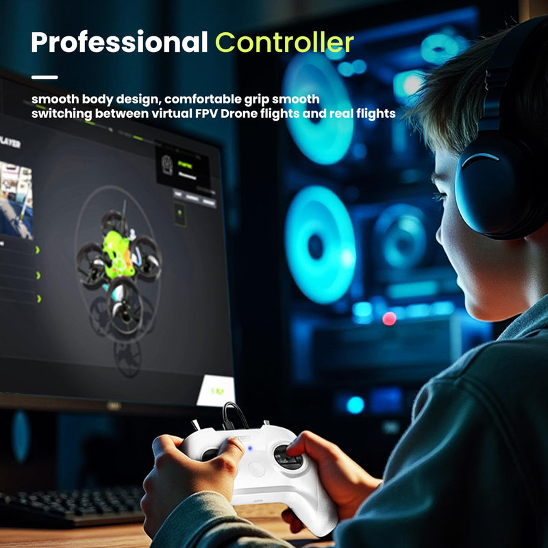 [Australia - AusPower] - STARDRONE S8 RC Flight Simulator Controller- 8 Channels FPV Drone Games Remote Controller Support Popular System&Platform- Ideal for Beginner Pilots Professional Training Experience(Mode 2) (White) White 
