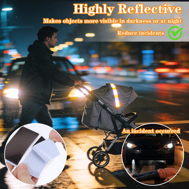 Grevosea 20Pcs Reflective Stickers, Warning Reflective Stickers High Visibility Reflector Tape Waterproof Strips Safety Tape for Cars Bikes Helmets Mailboxes 1.2 x 3.15 Inch Black