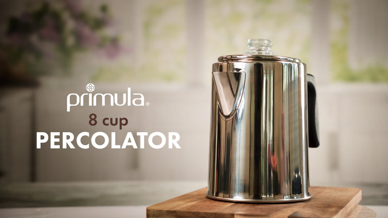 Primula Stovetop Coffee Percolator, Premium Stainless Steel Coffee Maker with Reusable Filter Basket, Non-Drip Spout, Glass Knob Brew Indicator and Heat Resistant Handle, Dishwasher Safe, 8 Cup