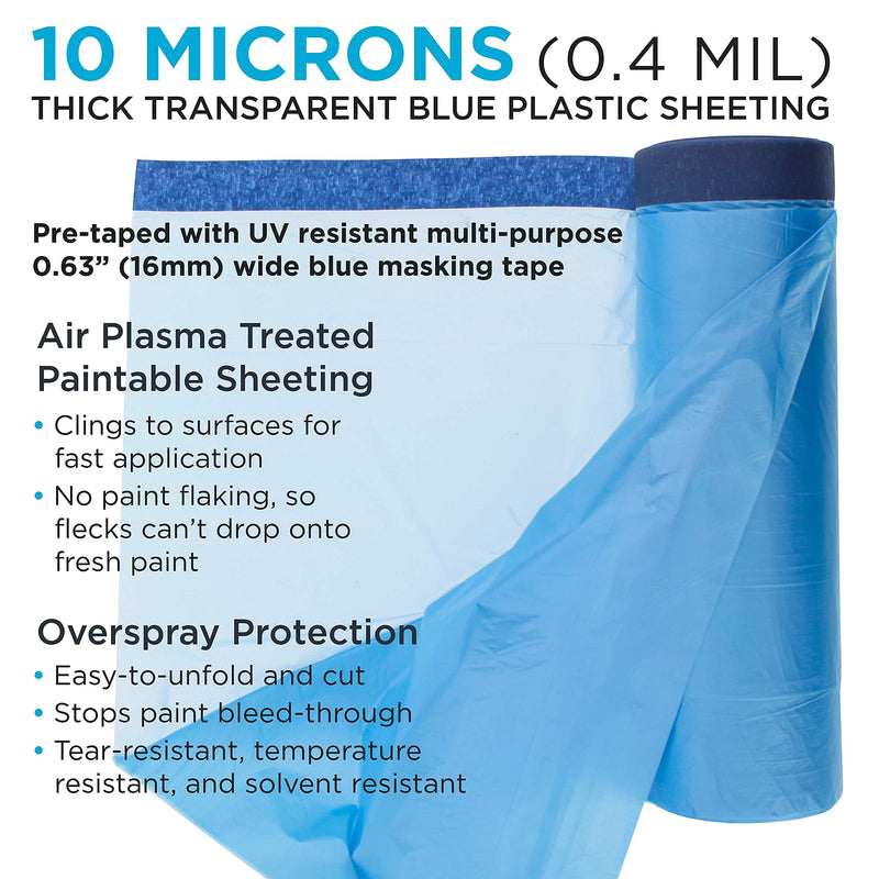 Dura-Gold 71" x 65' Pure Blue Pre-Taped Masking Film, (3 Pack) Painters Plastic Roll (0.4 Mil), Pull Down Drop Sheet, Pre-Taped Plastic Sheeting for Painting Protection on Auto, Walls, Furniture