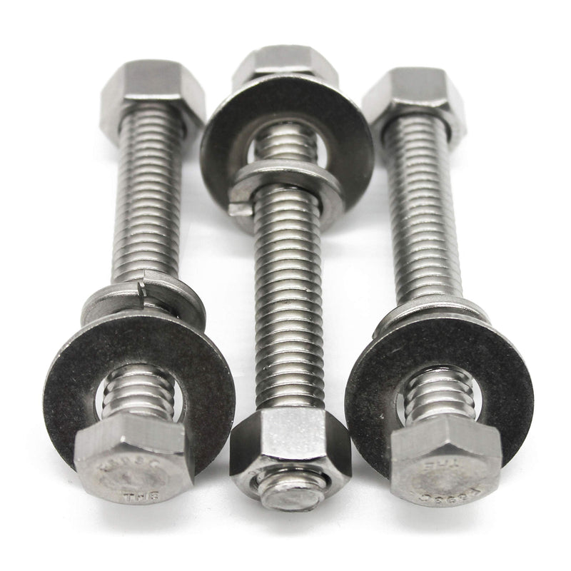 (10 Sets) 1/4-20x2" Stainless Steel Hex Head Screws Bolts, Nuts, Flat & Lock Washers, 18-8 (304) S/S, Fully Threaded by Bolt Fullerkreg (10 Sets) 1/4x2"