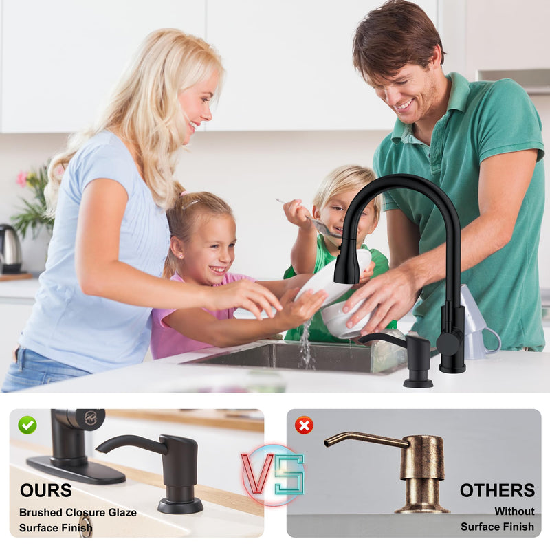GAGALIFE Built in Counter Soap Dispenser for Kitchen Sink and Soap Dispenser Extension Tube, Anti-Leakage Upgrade with 40" Soap Tube, No More Top Refill (Matte Black) Matte Black