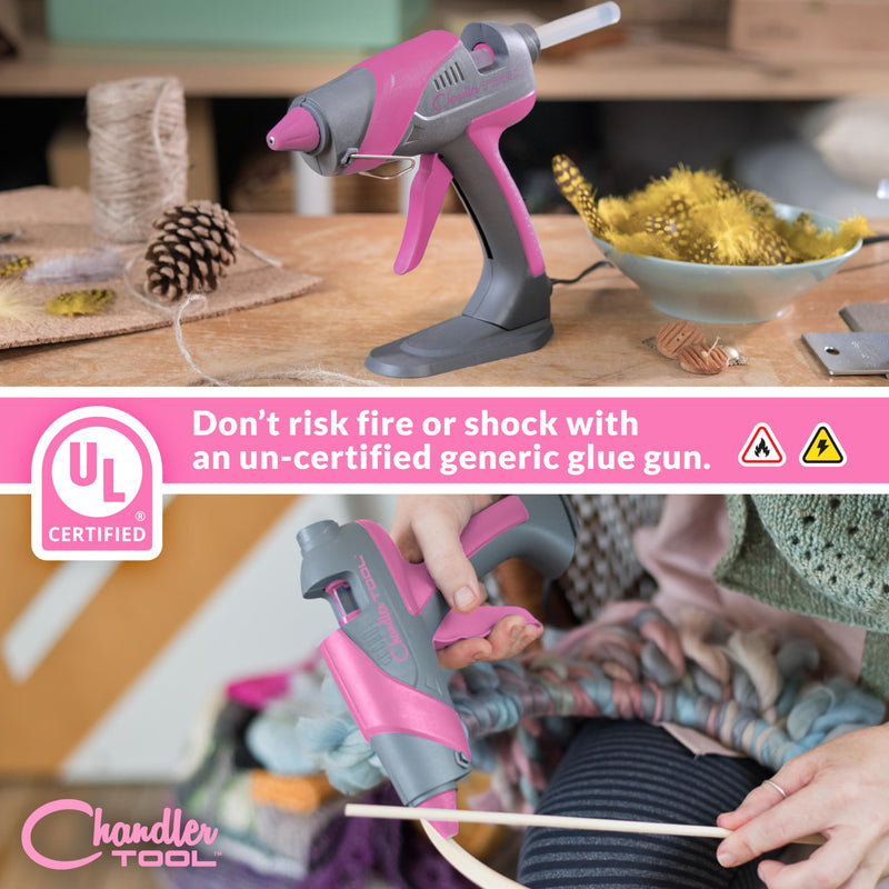 [Australia - AusPower] - Full Size Hot Glue Gun Kit for Construction, DIY & Crafts, Chandler Tool 60W High Temp Large Glue Gun with Stand-Up base & 12 Glue Sticks, Perfect for Home Repair, Arts & Crafts, Pink 