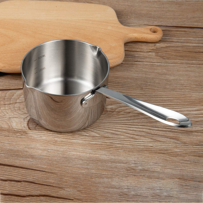 IMEEA 10oz/300ml Mini Butter Warmer Pot 18/10 Stainless Steel Small Sauce Pan with Dual Pour Spouts for Milk, Coffee, Single Serving 10 fl oz