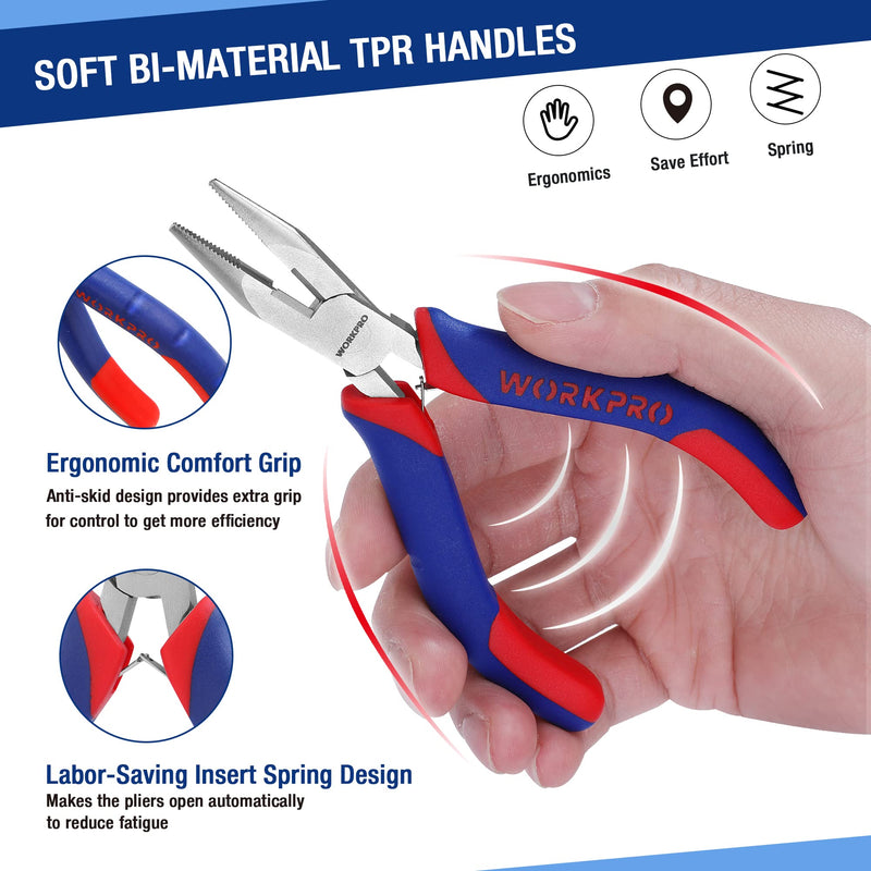 [Australia - AusPower] - WORKPRO Mini Pliers Set, 3-Piece Small Pliers Tool Kit Includes 4” Diagonal Plier, 5” Long Nose Plier, 6” Needle Nose Plier, for Making Crafts, Repairing Electronic Devices 