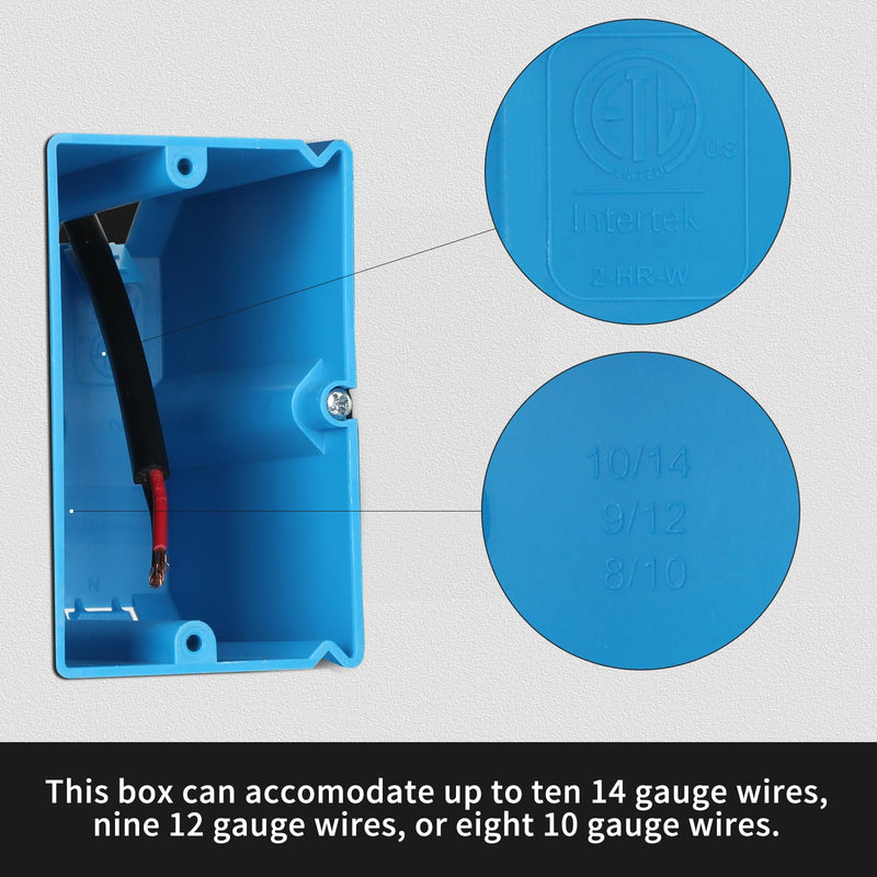 XIUTE 6 Pack 1-Gang PVC Electrical Box，Adjustable Electrical Boxes，Blue Outlet Box，21 cu. in. Plastic Junction Box for Switches， ETL Approved 1Gang 21Cu.In 6pack of blue