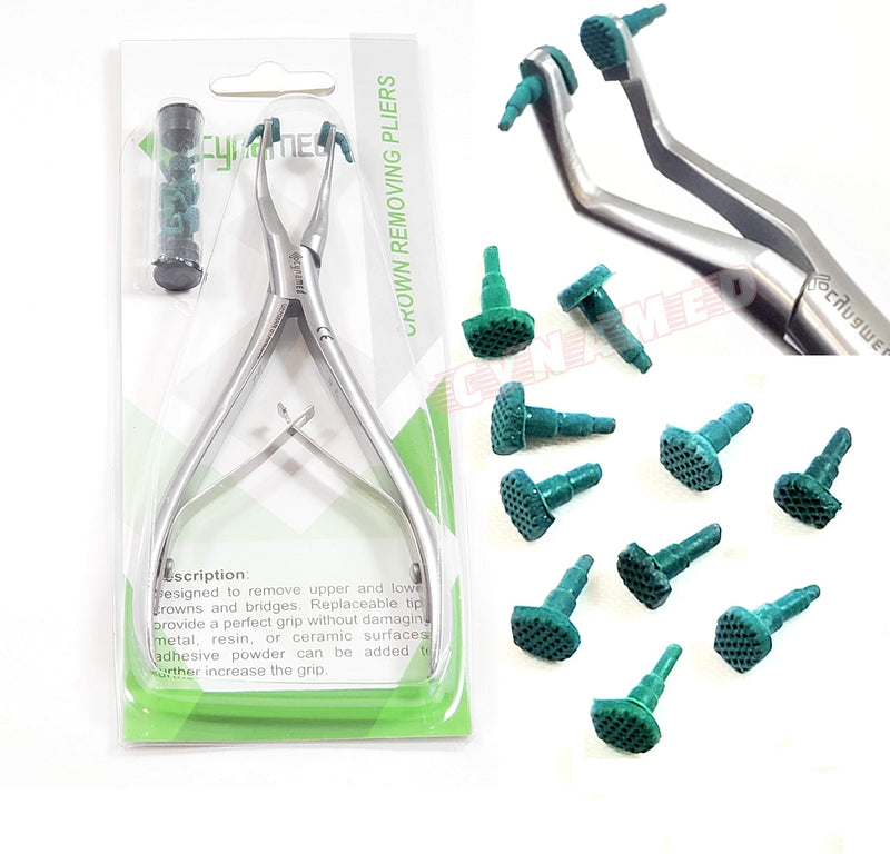 [Australia - AusPower] - New Premium German Dental Crown Gripper Remover Pliers Temporary Crown Remover Crown Gripper Pliers 6" with 10 EA Extra Replaceable Silicone Tips 