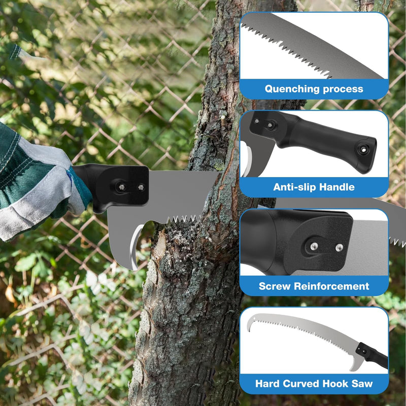 Manual Pole Saw for Tree Trimming, 18FT Reach Telescoping Extension Pole Tree Pruner with 24" Blade, Hand Pole Saw for Cutting High Branches, Detachable Pruning Saw for Garden Yard Maintenance 12FT