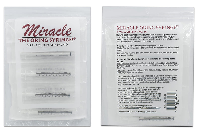 [Australia - AusPower] - Miracle Oring Syringe- 1 ml Luer Slip Syringe- Package Contains 10 Individually Wrapped Sterile Oring Syringes for Handfeeding Animals, Administering Supplements, Measuring Liquids, and More 