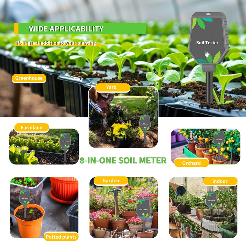 [Australia - AusPower] - Soil Moisture Meter for Plants, 8-in-1 Soil pH Meter for Moisture, Light, pH, EC, Fertility, Salt, Temp, Air Humidity, Soil pH Test Kit Great for Garden, Lawn, Farm, Indoor & Outdoor Use 