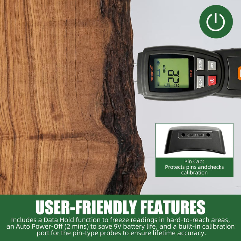 Dual Mode Moisture Meter for Wood and Building Materials, Pin & Pinless 2-in-1 Moisture Detector with Backlight & Buzzer, Digital Water Leak Tester for Hardwood, Softwood, Drywall & Masonry