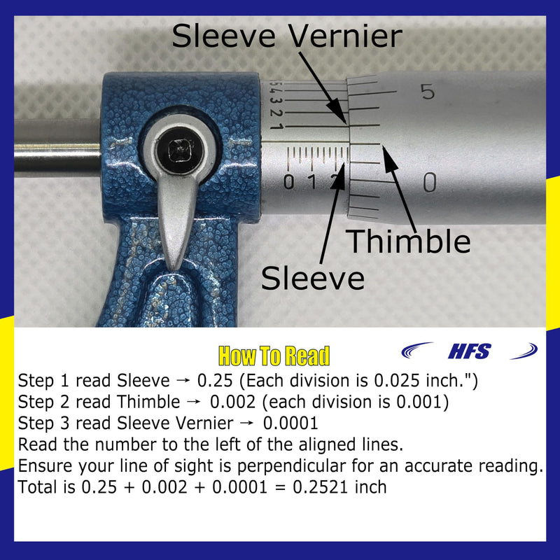 [Australia - AusPower] - HFS(R) 3-4" Outside Micrometer with 0.0001" Accuracy, Carbide Anvil and Laser-Etched Scale 3-4"x0.0001" Classic Ratchet 