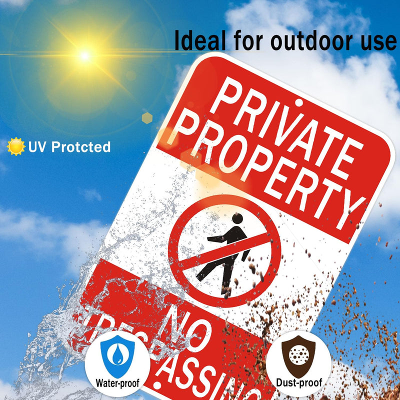 2Pack Private Property No Trespassing Sign, 18 x 12 inches, Reflective Aluminum, Waterproof, Weatherproof and Fade, Weather Resistant 2 Pack-18"x12" Private Property No Trespassing