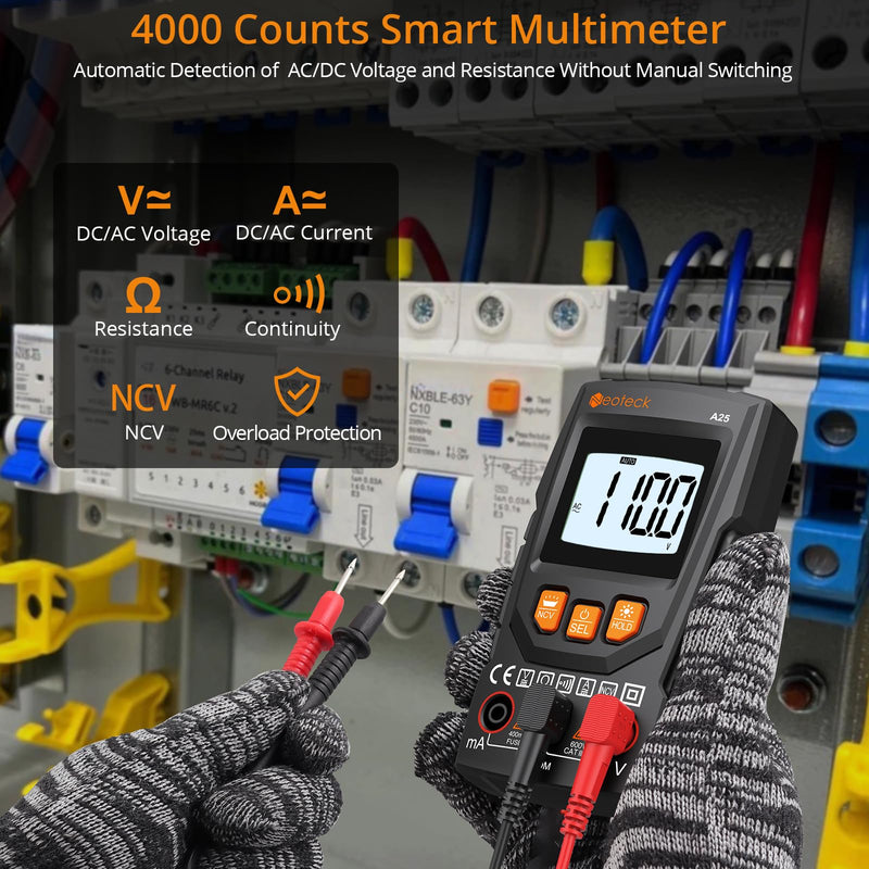[Australia - AusPower] - Neoteck Professional Electrical Kit: Non-Contact Voltage Tester & Smart Multimeter with 12-1000V AC Detection, 4000 Counts, NCV, LED Flashlight, Data Hold, Continuity Test 