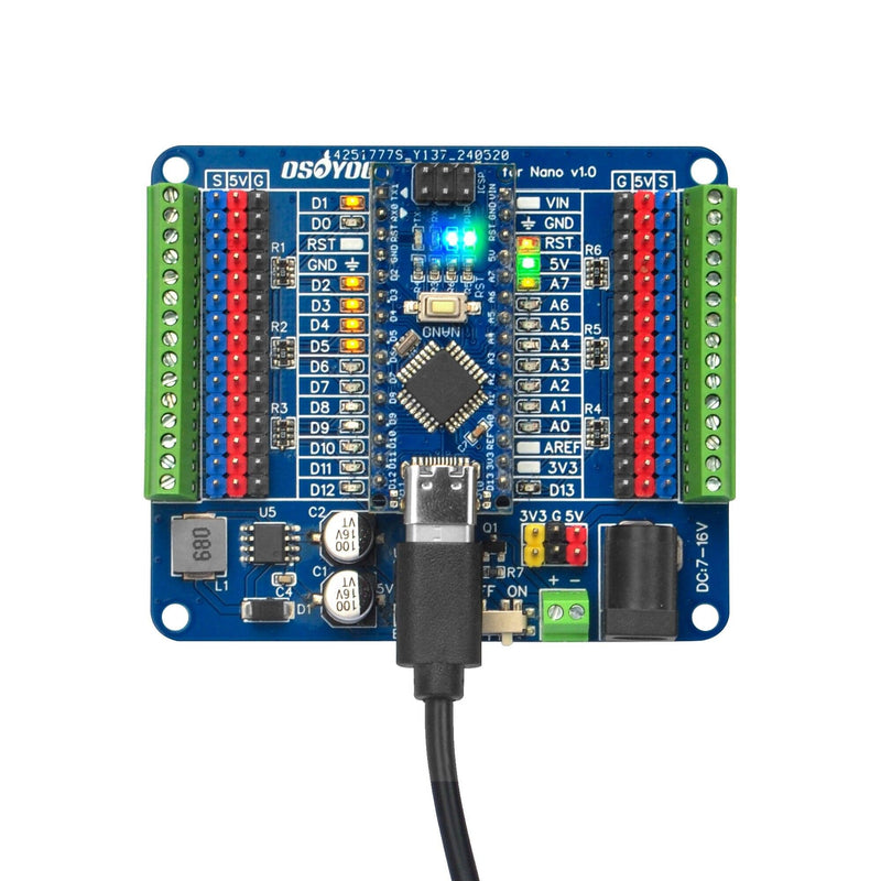 [Australia - AusPower] - OSOYOO Nano IO Shield Breakout Board with GPIO Status LED Terminal Extension Holder for Arduino Nano 