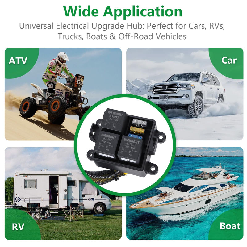 [Australia - AusPower] - Wengart 12V Compact Pre-Wired Fuse Relay Box WG33K, 3-Way Power Distribution Center with 40A JD1912 Relays & ATC/ATO Fuses, IP65 Waterproof Harness for Motorcycle, UTV, ATV, Marine & DIY Wiring, Black 3Relays3Way 