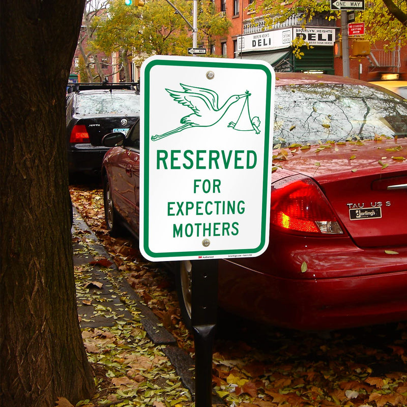 SmartSign 18 x 12 inch “Reserved For Expecting Mothers” Metal Sign with Stork Symbol, 63 mil Aluminum, 3M Laminated Engineer Grade Reflective Material, Green and White, Made in USA 12" x 18" 3M EG Reflective Aluminum