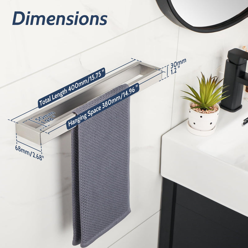 Sayayo Brushed Nickel Towel Bar for Bathroom, 16 Inch Hand Towel Holder Wall Mount Square Towel Ring SUS304 Stainless Steel Towel Rack