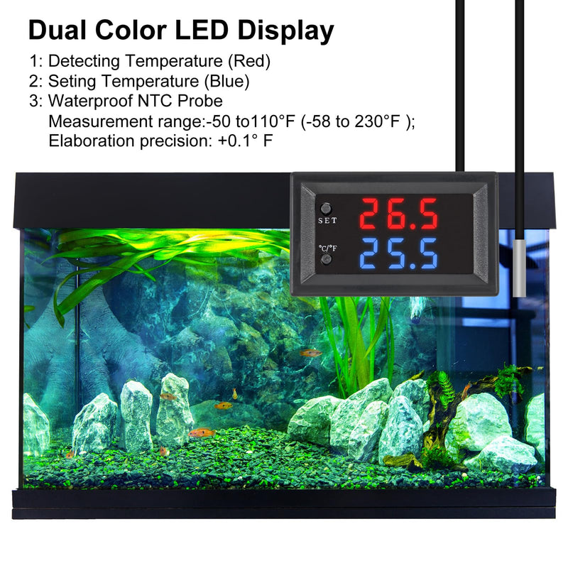 [Australia - AusPower] - 4pcs DC 12V Electronic Temperature Controller Programmable -50 to 110 ℃ Heating/Cooling Thermostat Control Switch Module NTC Waterproof Sensor Probe Dual Color LED Display Monitor 