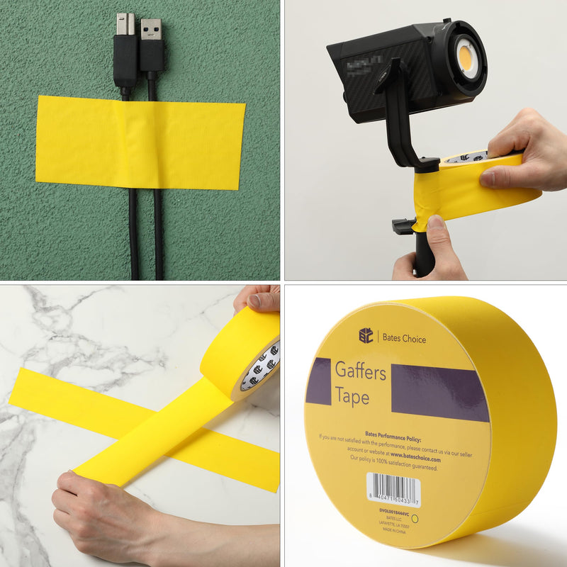 Bates- Yellow Gaffers Tape 2 Inch x 23 Yards, Yellow Gaffer Tape 2 inch, Polyethylene-Coated Cloth, Non-Reflective, No Residue 1