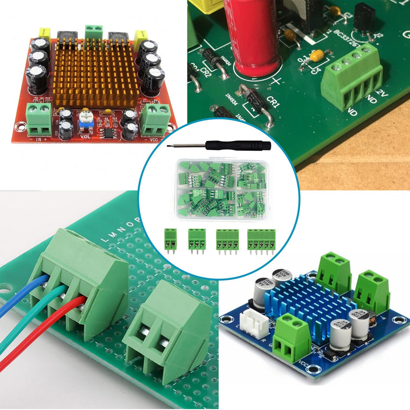 [Australia - AusPower] - 52PCS 2.54mm 0.1" Pitch PCB Mount Screw Terminal Block Connector, Minidodoca 2P 3P 4P 5P Terminals 150V 6A for 26-18AWG Cable?Equipped with Special Screwdriver 52pcs Terminal Block Connector 