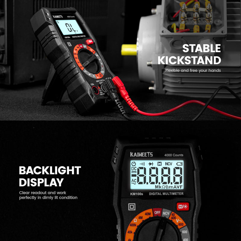 [Australia - AusPower] - KAIWEETS Digital Multimeter 4000 Counts and KAIWEETS Silicone Multimeter Test Leads with Gold-Plated Probes, 48 inch Long 