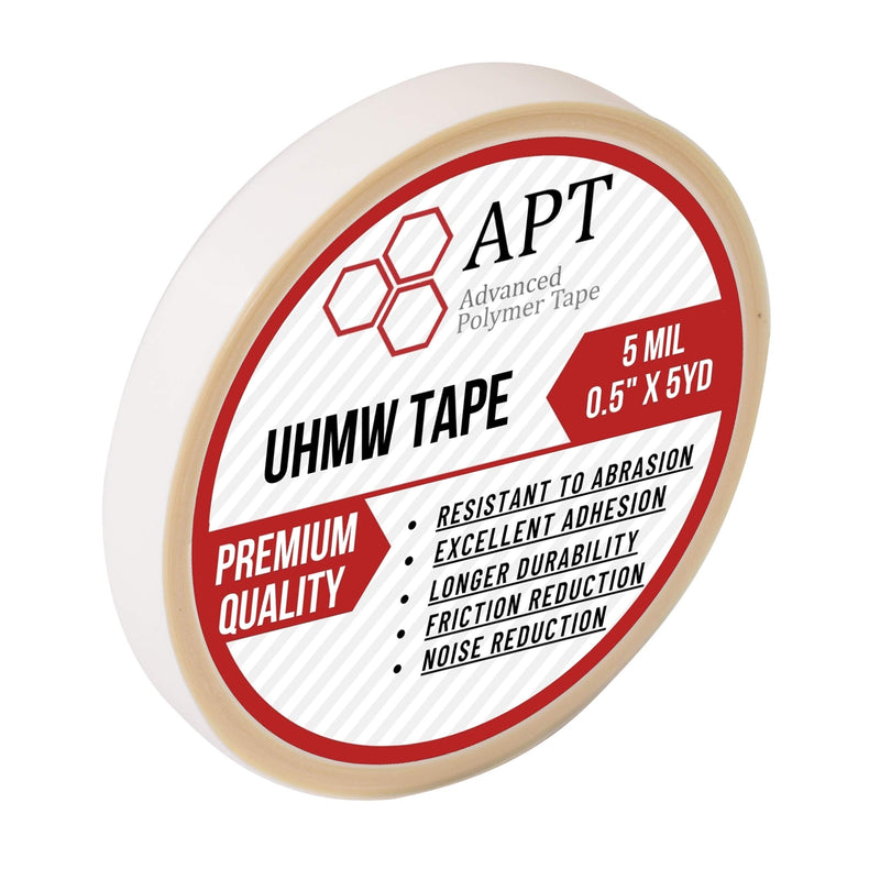 APT, UHMW (Ultra-high Molecular Weight) Polyethylene Tape, Resists Abrasion, Impact, for Surface Protection and Friction and Noise Reduction for Lining Sliding Surfaces. (0.5" x 5Yds, 5 Mil UHMW) 0.5" x 5Yds