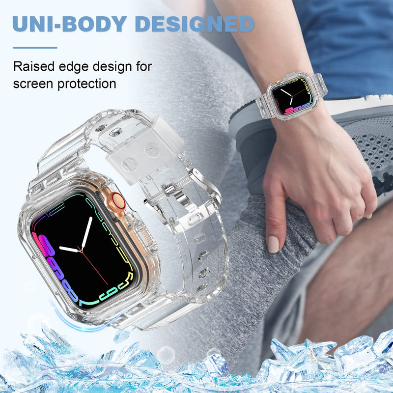 [Australia - AusPower] - XYF Compatible for Crystal Clear Apple Watch Bands, 45mm 44mm 42mm 41mm 40mm 38mm Bumper Case for Men Women Jelly Sport Case Band for iWatch Ultra 2/1 Series 9 8 7 SE/6 5 4 3 2 1 42/44/45mm 