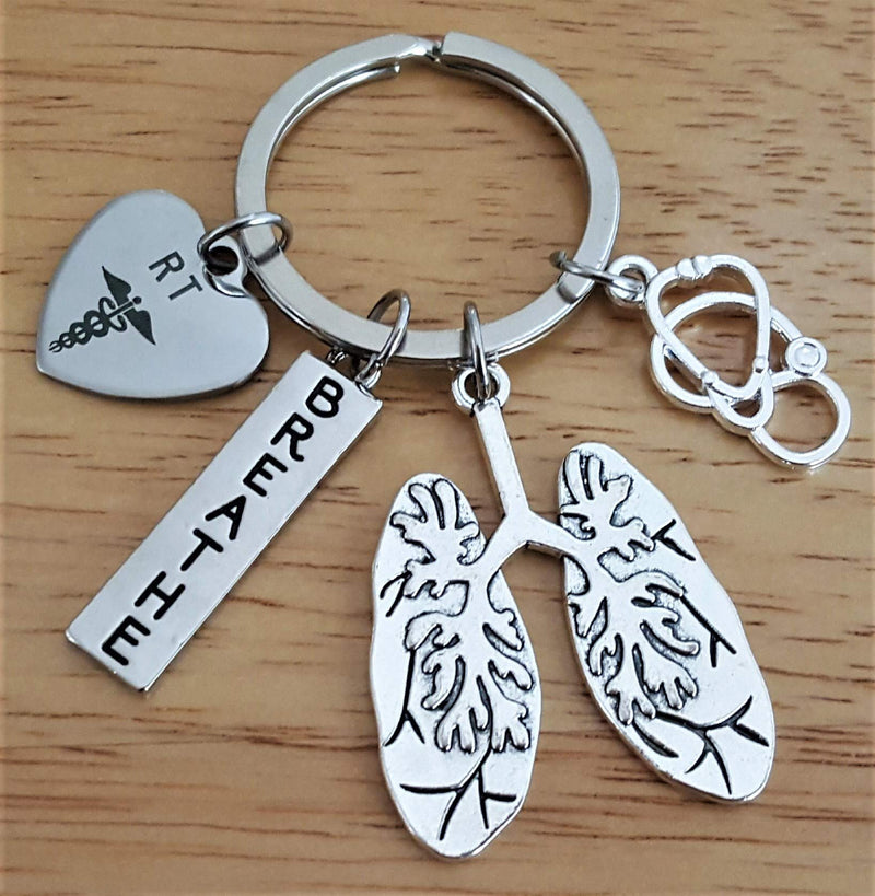 [Australia - AusPower] - Kit's Kiss RT Respiratory Therapist Keychain RT Respiratory Therapy Gift Lung Disease Care Stethoscope Anatomical Lung Specialist Breathe Pulmonary 