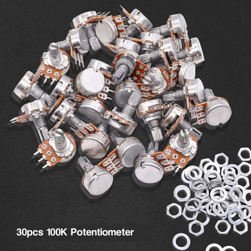 [Australia - AusPower] - Taiss 30pcs 100K Potentiometer Variable Resistors 3 Terminals Linear Taper Rotary Audio B Type Potentiometer, Volume Control Potentiometer Shaft length 15mm WH148 100K Ohm Potentiometer 