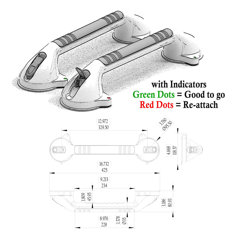 16.5inch 2 Pack Suction Balance Assist Bathroom Shower Handle,Bath Grab Bar with Indicators(White/Grey) 16.5 Inch (Pack of 2)