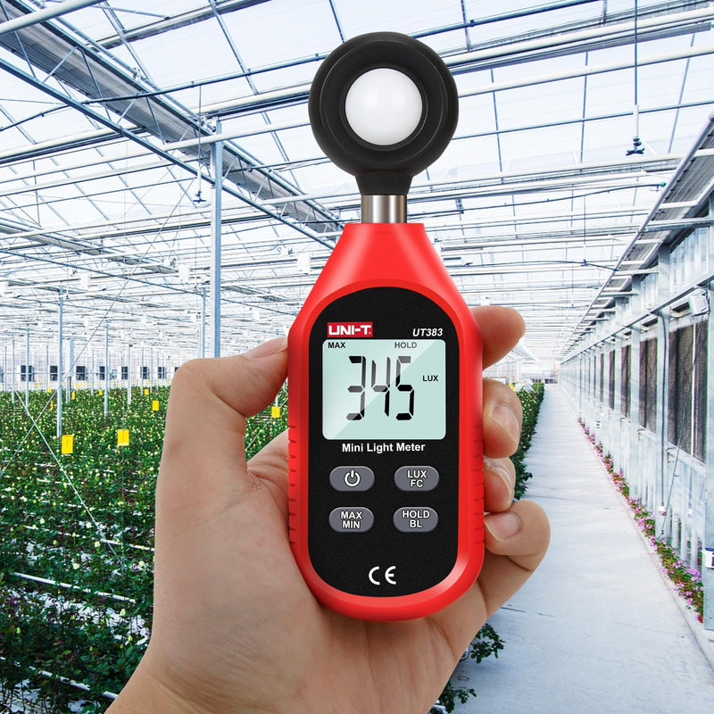 UNI-T UT383 Light Meter Lux Meter Lumens Digital Illuminance Meter 0~199,900 Lux (0~18,500 FC) Foot Candles Luxmeter for Film Photography Plants Photometer Lighting Intensity Brightness Measurement