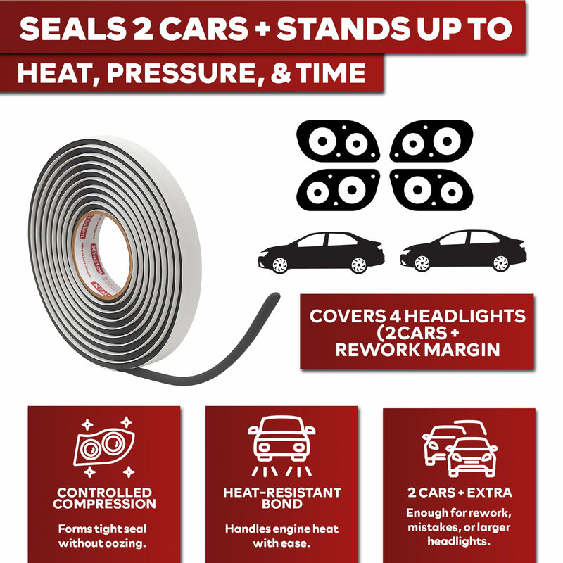 XFasten Butyl Headlamp Sealant, 7 millimeters x 20 Feet, 7 millimeters Thick, OEM Grade Automotive Rubber Butyl Rope Tape for Headlamp, Headlight, Windshield, Window, and Pool Light Sealant Tape Black