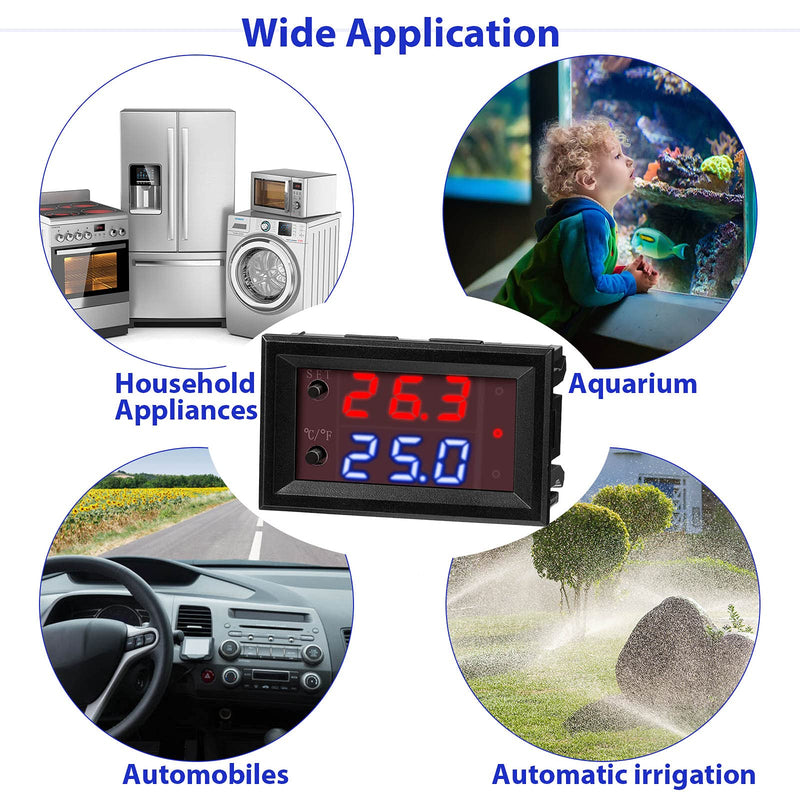 Weewooday 4 Pcs 12v Electronic Temperature Controller Programmable -50 to 110°C Heating/Cooling Thermostat Control Switch Module Ntc Waterproof Sensor Probe Dual Color LED Display Monitor
