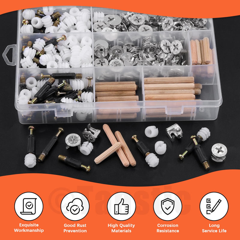 [Australia - AusPower] - Tanstic 270Pcs 3 in 1 Furniture Connecting Hardware Connectors Kit, Furniture Cam Lock Fasteners Including Cam Lock Fittings with Dowel, Pre-Inserted Nut, Wood Dowel Pins Furniture Crib Screws 