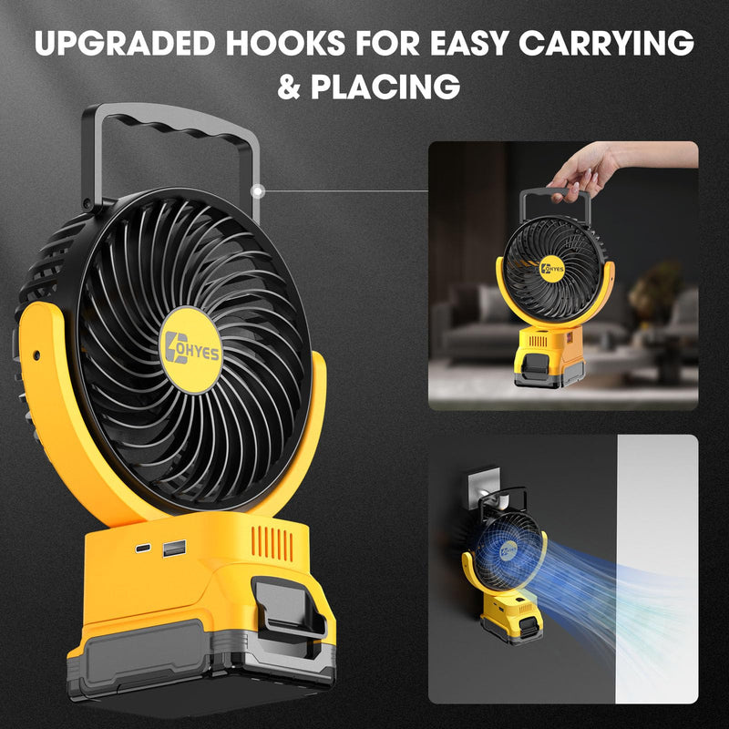 [Australia - AusPower] - Cordless Jobsite Fan Fit For DeWALT 18V 20V Max 60V Flex Battery Brushless Motor With USB A+C Fast Charging For Camping Workshop and Construction Site(Battery not included) 