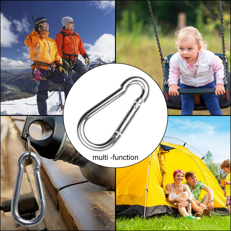 [Australia - AusPower] - 20 Pack 2-3/8 inch Spring Snap Hooks, Heavy Duty Key Carabiner Clip, Quick Links Hammocks Hook for Camping Hiking Swing M6x60mm 6x60mm Silver 20 