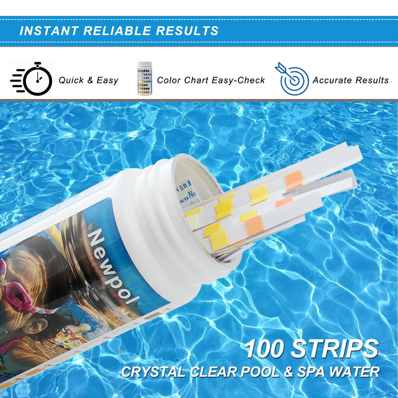 [Australia - AusPower] - Newpol 8-in-1 Pool Test Strips, 100 Strips Water Testing for Swimming Pool, Hot Tub and SPA 