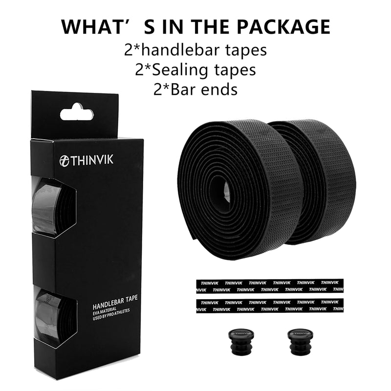 Thinvik Bike Handlebar Tape, PU&EVA Bicycle Bar Tape, Shock Absorbing, Anti-Slip Bar Tape, Enhance Bike Grip for Gravel & Road Bikes, Black, 2 Pack Lizard Embossed Pattern - Black