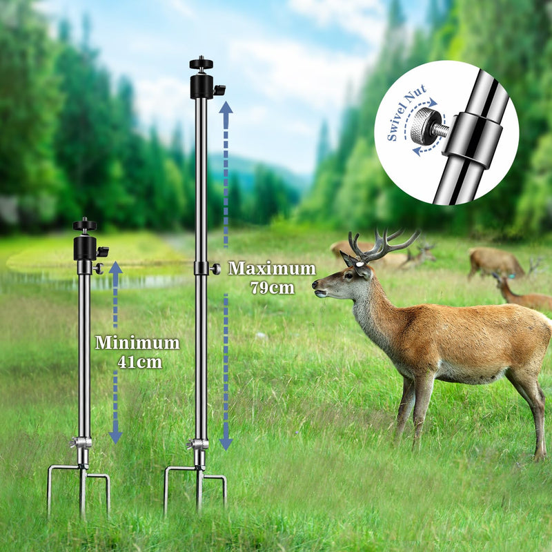 [Australia - AusPower] - 1 Pack Trail & Game Camera Stand Thick Foldable Stainless Steel Bracket 360° Adjustable Universal Thread Connection 1/4''-20 (6 mm) for Trail Camera Deer Cam Accessories Silver 
