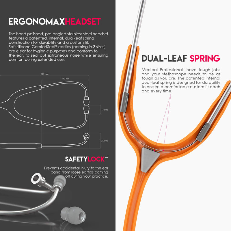 [Australia - AusPower] - MDF Instruments MD One Stainless Steel Stethoscope, Adult, Orange Tube + LUMiNiX Medical Professional Penlight 