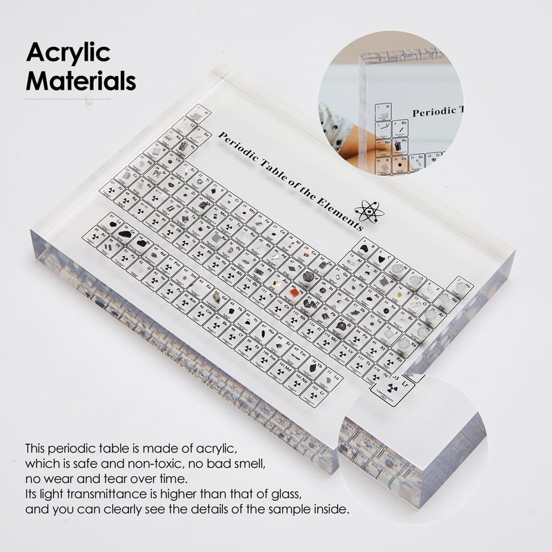 [Australia - AusPower] - Periodic Table with Real Elements Inside, Acrylic Periodic Table Display with 83 Real Elements Samples, Craft, Teaching Tool, Gift for Kid, Students, Teacher, Science Lovers, 6*4.5*0.8 inch 6.00" x 4.50" 