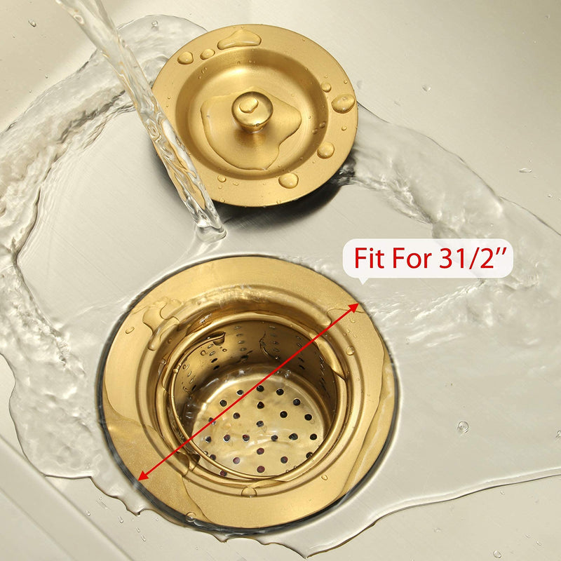 Gold Kitchen Sink Drain Assembly,Gold Sink Strainer with Removable Deep Waste Basket,Fit for Kitchen Sinks with Opening Size 3 1/2" Gold