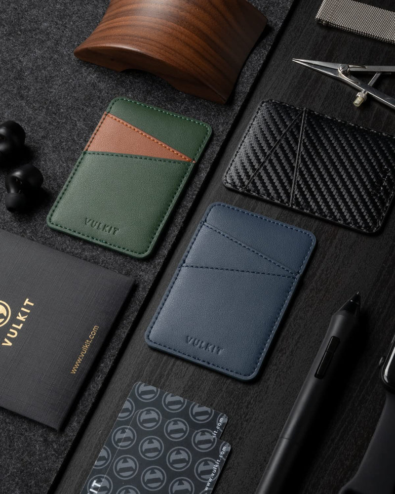 [Australia - AusPower] - VULKIT Phone Card Holder Wallet Leather Adhesive Pocket RFID Blocking Credit Card Sleeves Stick Back of Phone Smartphones Green 