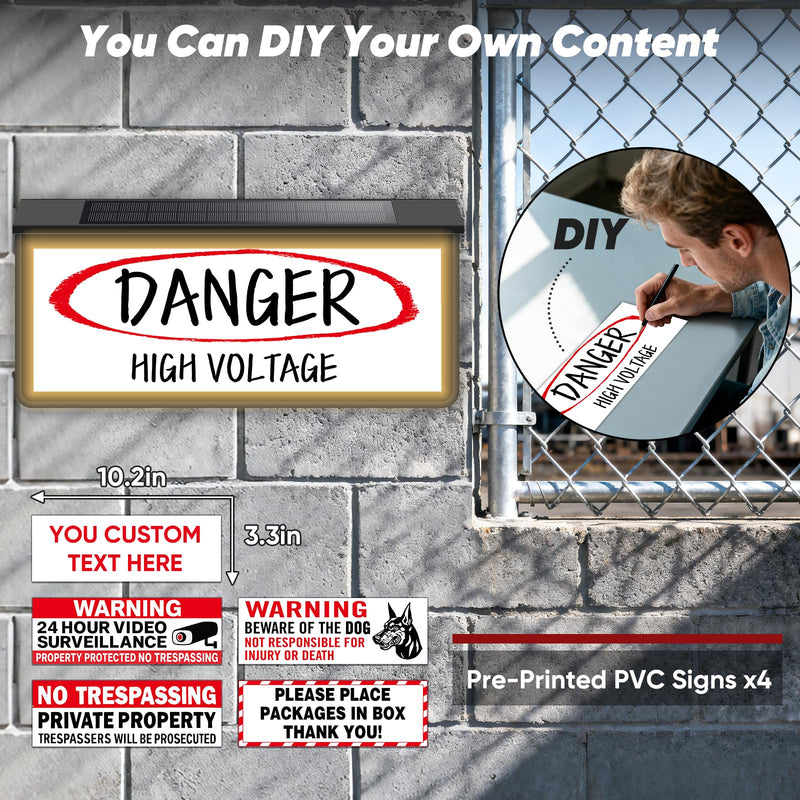Warning Sign Light with Dual Color Modes, IP65 Waterproof Outdoor Security Sign for No Trespassing, Beware of Dog, Package Delivery 12"x6"