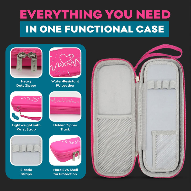 [Australia - AusPower] - Neon Pink Stethoscope Case for 3M Littmann Classic III, Lightweight II S.E, MDF Acoustica Stethoscope - ID Slot and Pockets for Nursing Accessories - Hard Case Holder for Nurse - (Pink - Pu Leather) Pink - Pu Leather 