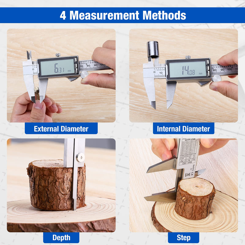 Raynesys Electronic Digital Caliper 6", Professional Precision Micrometer Calipers, ±0.001"/0.02mm Accuracy, Large LCD Display, Stainless Steel Diameter Measuring for Woodworkers/Jewelers/DIY Projects 6inch
