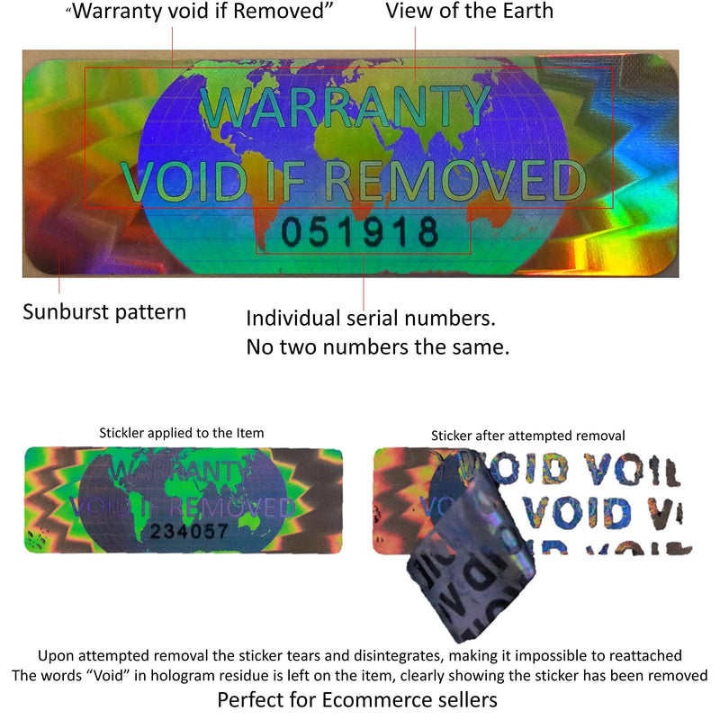 350 Hologram Tamper Evident, Tamper Proof Stickers. Warranty Void If Removed. Individual Serial Numbers. Tamper Foil Tape Labels. Destroyed Upon Removal with Residual Text Left on Item. (350 Sticker) 350 Sticker