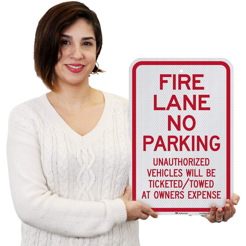 SmartSign "Fire Lane - No Parking, Unauthorized Vehicles Towed" Sign | 12" x 18" 3M Diamond Grade Reflective Aluminum